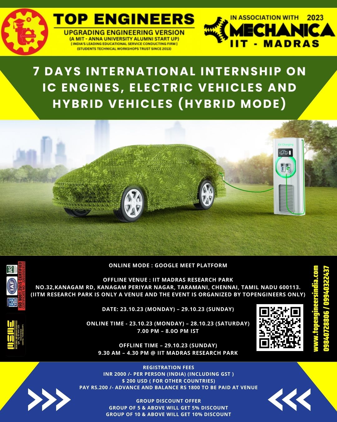 7 Days International Internship on IC Engines, Electric Vehicles and Hybrid Vehicles (hybrid Mode) 2023